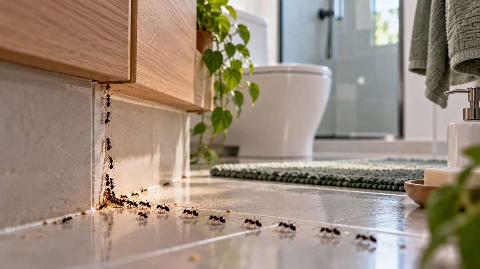 Ants moving across a household surface