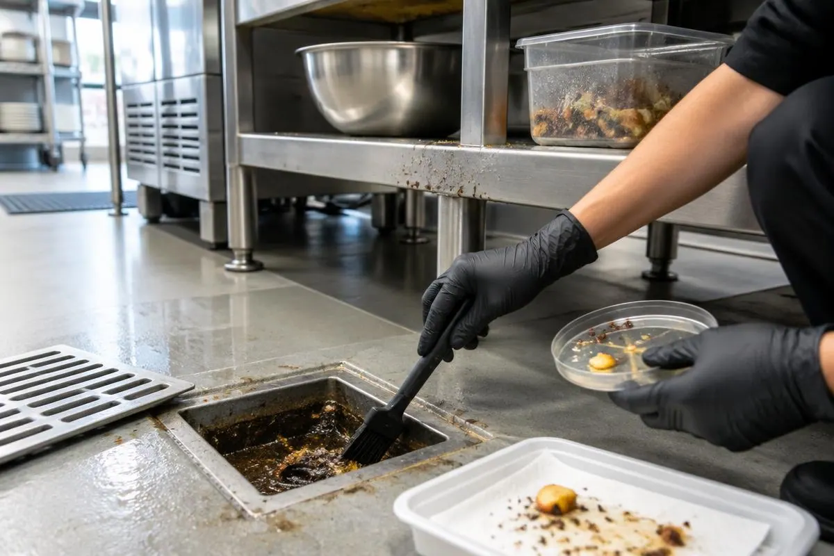 Flies collecting near beer, wine or soft drink residue, a sign checked during fruit fly control