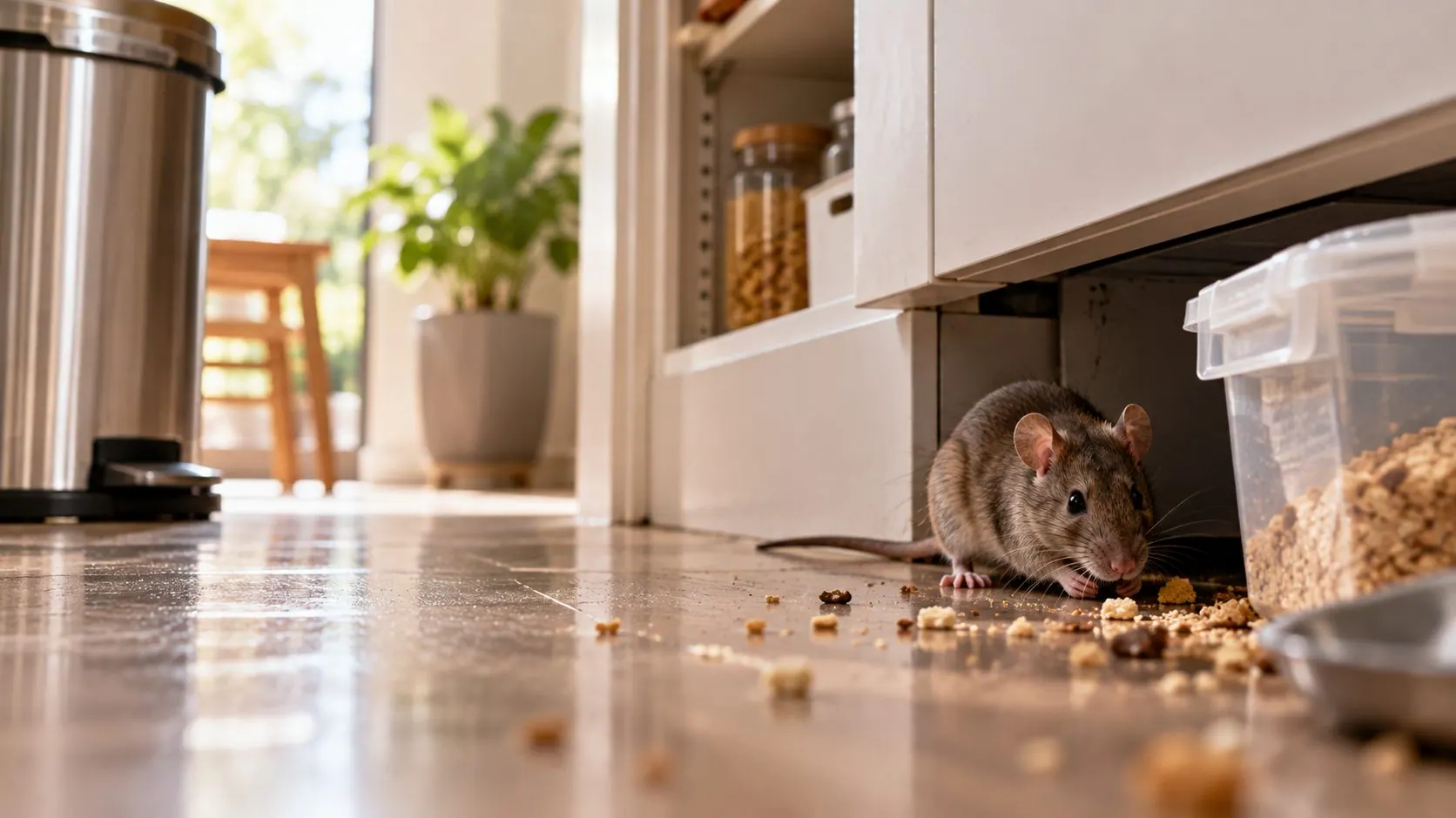 Rodent hiding beside a wall