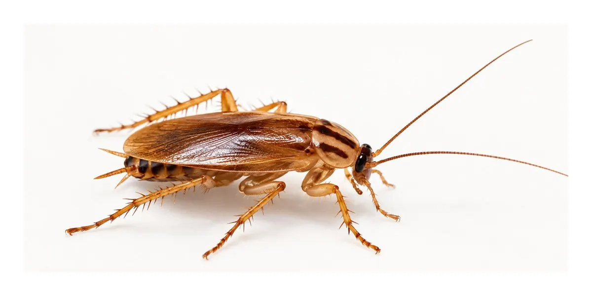 German cockroach with a light brown body and two dark stripes