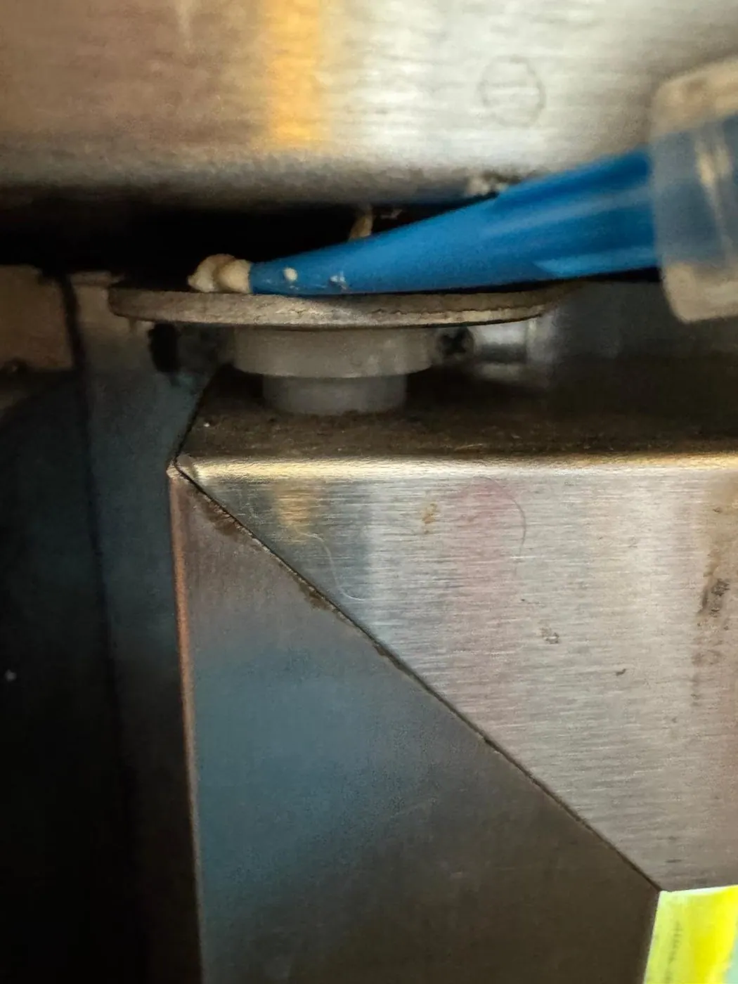 Gel bait applied under stainless steel kitchen equipment